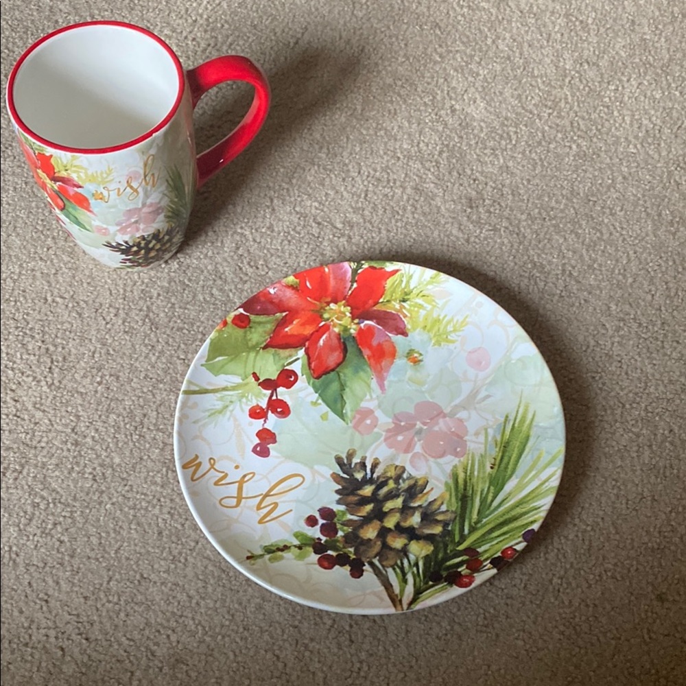 Festive Floral Mug and Plate Set